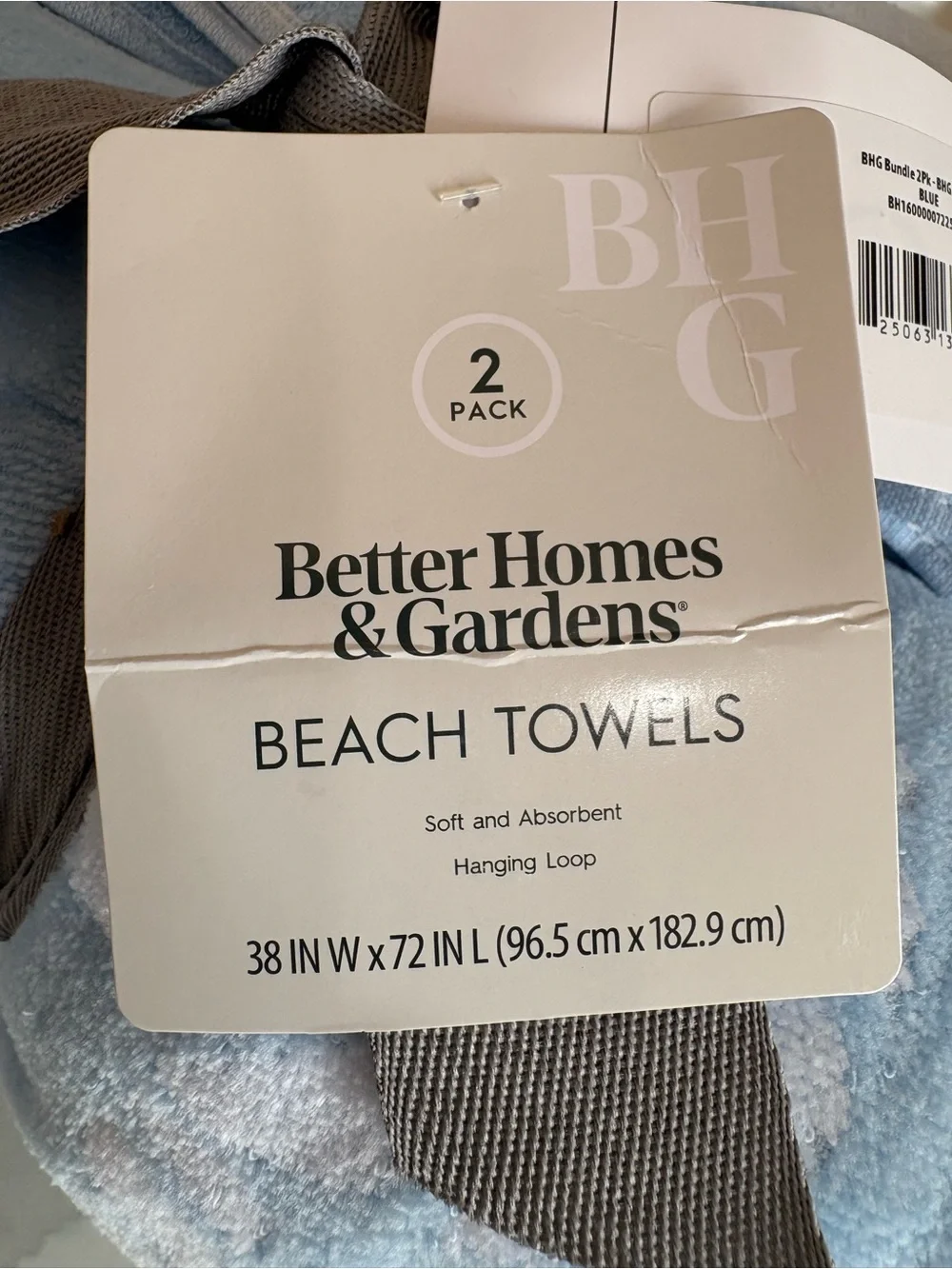 Better Homes & Gardens 2 Pack Beach Towels Blue Rope Stripe NWT 38x72